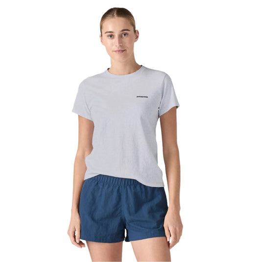 Patagonia Women's P-6 Logo Responsibili-Tee in white worn by model