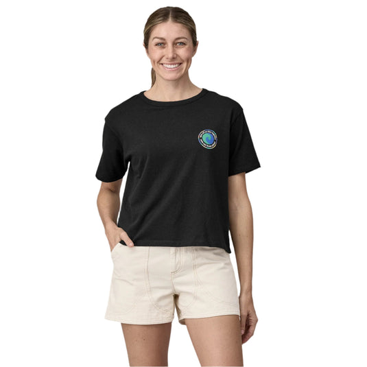 Patagonia Women's Unity Fitz Easy-Cut Responsibili-Tee® in ink black worn by model