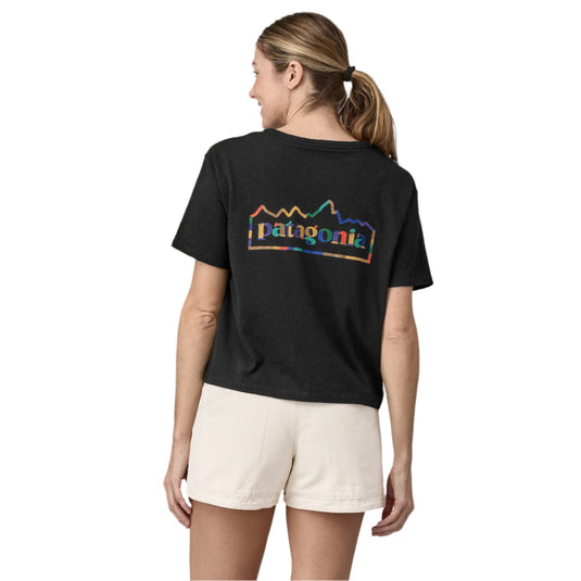 Patagonia Women's Unity Fitz Easy-Cut Responsibili-Tee® in ink black worn by model facing away