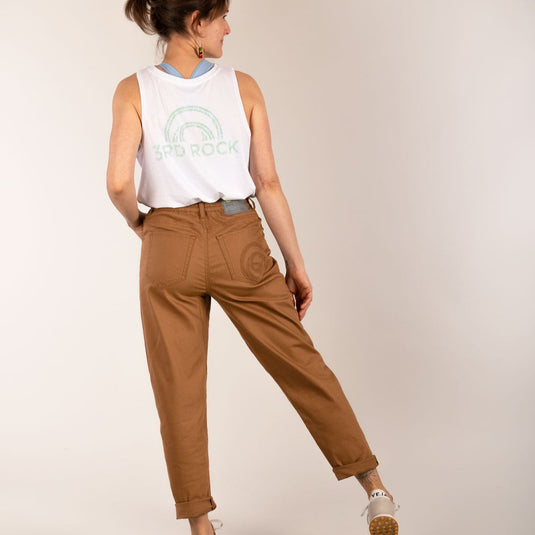 3rd Rock gaia Twill in Camels Arse worn by model facing away