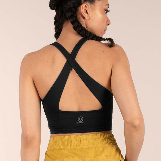 3rd Rock Luna Bra worn by model facing away - in black
