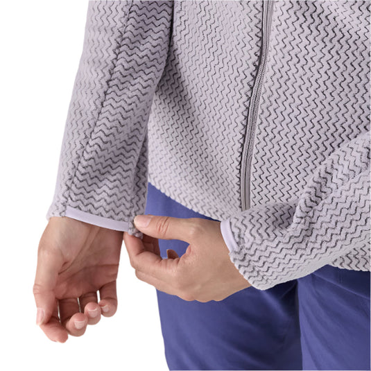Women's R1® Air Full-Zip Hoody - Foxglove purple - worn by model showing elasticated cuff