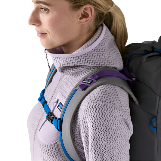 Women's R1® Air Full-Zip Hoody - Foxglove purple - worn by model wearing backpack