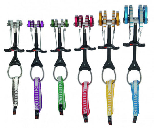 Wild Country Friends Cam Set in Varied sizes. 0.4 grey, 0.5 purple, 0.75 green, 1 red, 2 yellow, 3 blue.