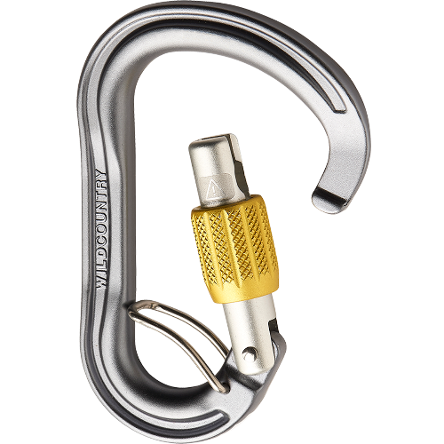 Wild Country Xenon HMS Screwgate Belay Carabiner with wire keeper in open position
