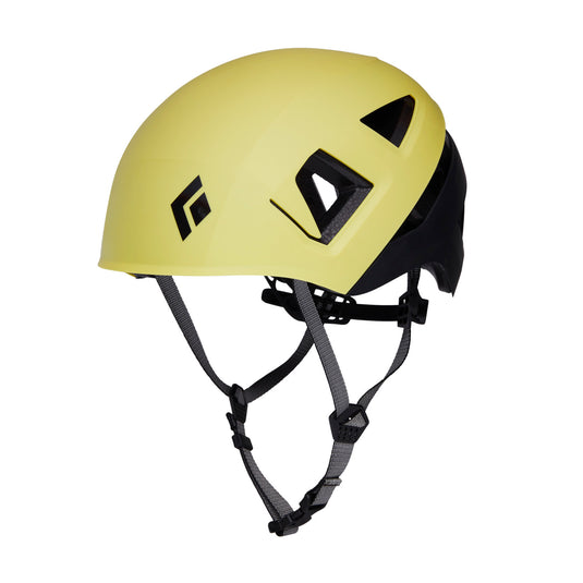 A capitan Helmet by black diamond in Lemongrass with black chin straps