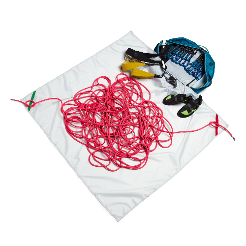 Black Diamond Stone 42 Duffel with rope tarp laid out and gear organised in bag