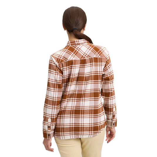 Black Diamonds Women's Project Flannel in Clay-Off white Plaid - worn by model facing away