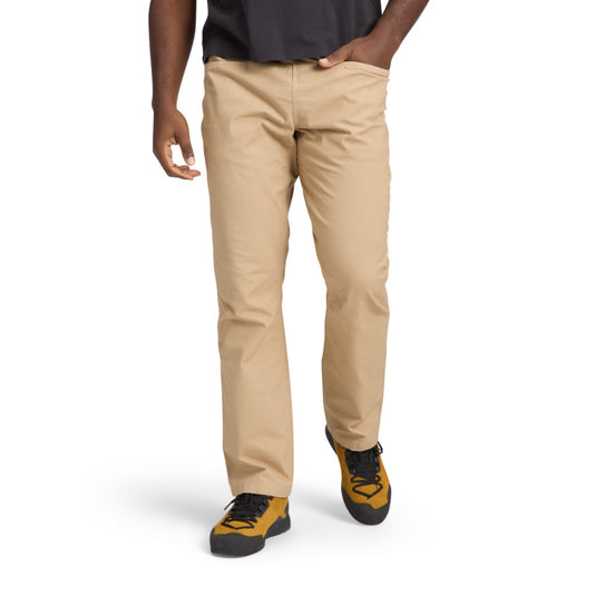 Black Diamond Ethos Pants in Khaki - front view whilst worn with hand in pocket