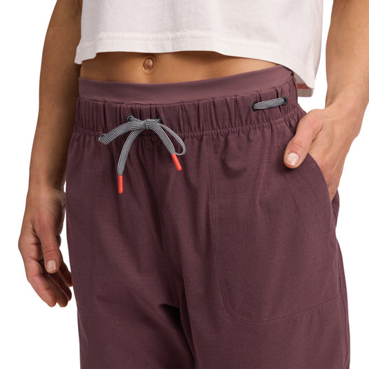 Black Diamond Sequence Pants in Fig worn by model with hand in pocket