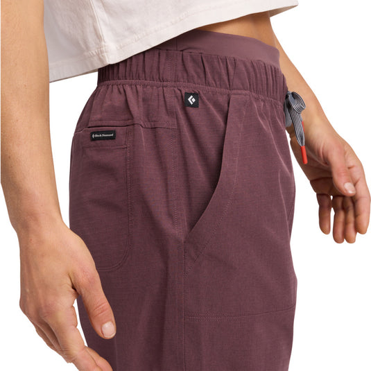 Black Diamond Sequence Pants in Fig worn by model close up of side pocket