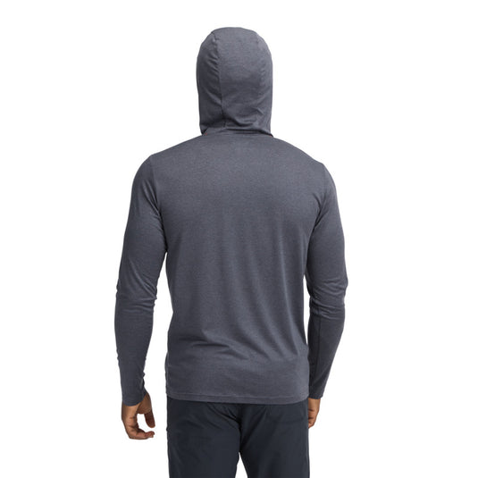 Mens Circuit Hoody by Black Diamond in Charcoal - worn - rear view with hood up