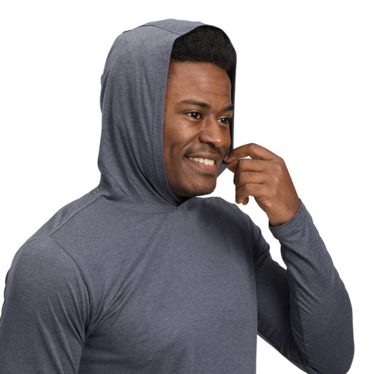 Mens Circuit Hoody by Black Diamond in Charcoal - worn - front view with hood up