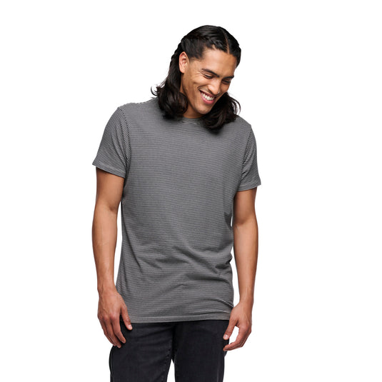 Black Diamond StripeTee in charcoal-white design worn - front view