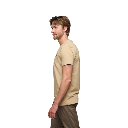 Black Diamond Faded Tee in Khaki - side view - worn by model walking past