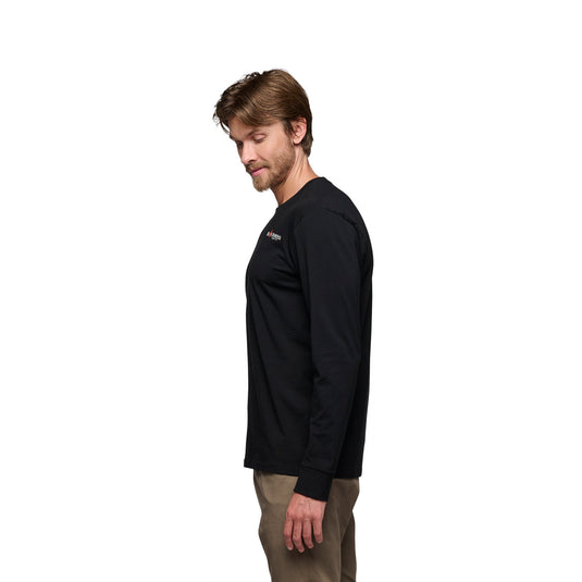 Men's Heritage Wordmark Long Sleeve Tee - in black - worn by model with side on to camera