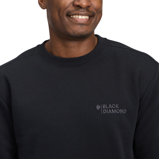 Black Diamond Men's Mini Stacked Crewneck in Black worn by model close up of logo