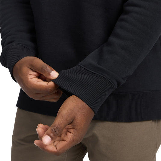 Black Diamond Men's Mini Stacked Crewneck in Black worn by model close up of cuffs