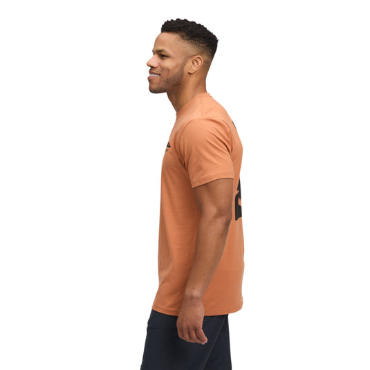 Black Diamond Mens Mountainscape Short Sleeve Tee in Moab Brown - worn by model facing to side