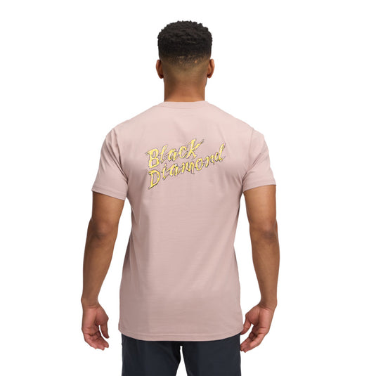 Men's Shredded Short Sleeve Tee in Pale Muave worn on model facing away