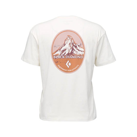 Black Diamond Women's Heritage Badge Short Sleeve Tee in off white - with large mountain design on back