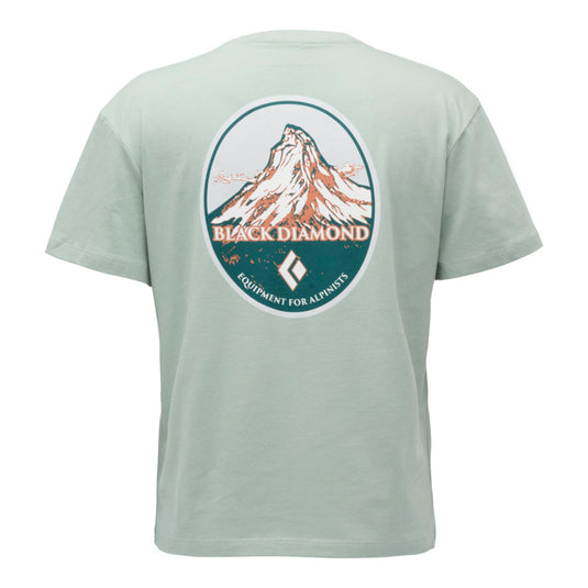 Black Diamond Women's Heritage Badge Short Sleeve Tee in agave - with large mountain design on back
