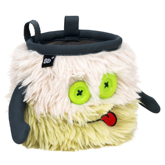 8B+ AJ Chalk bag, white and green fur design with green eyes