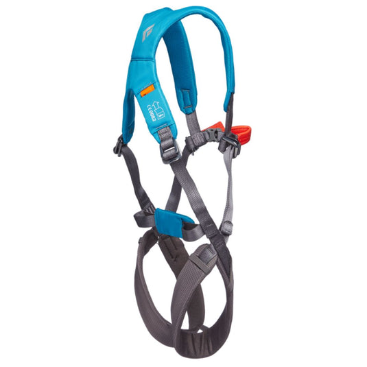 Black Diamond Full Body Harness for Kids in blue and grey