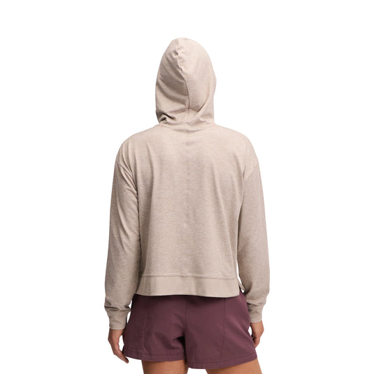 Women's Circuit Midlayer Hoody in moonstone worn by model facing away