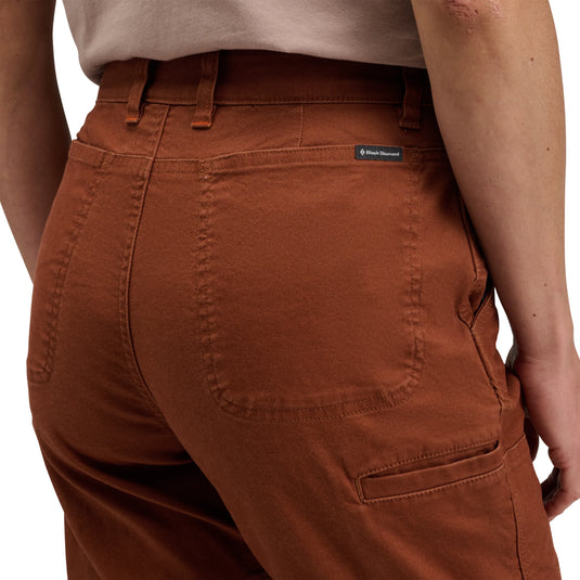 Black Diamond Women's Dogma Pants in Clay worn by model - close up of back pockets