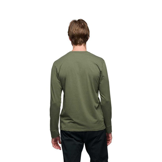 Men's Heritage Wordmark Long Sleeve Tee - in tundra worn by model facing away