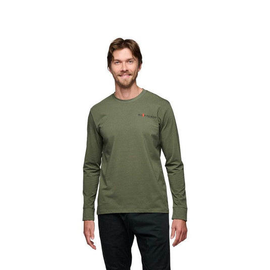 Men's Heritage Wordmark Long Sleeve Tee - in Tundra - worn by model facing camera