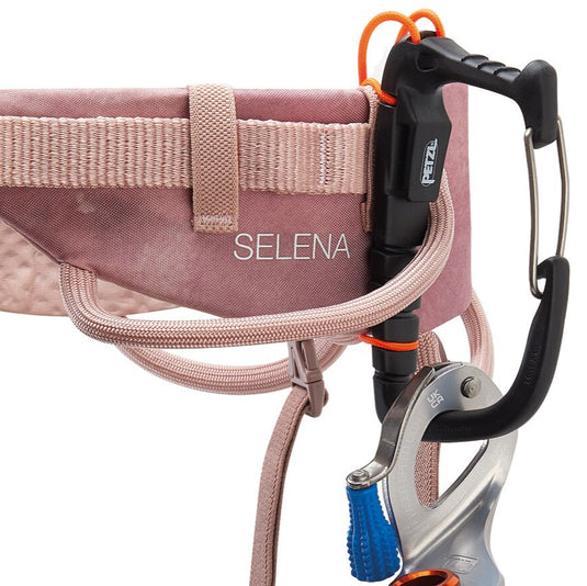 Petzl Selena Climbing Harness with caritool evo and ice screw attached