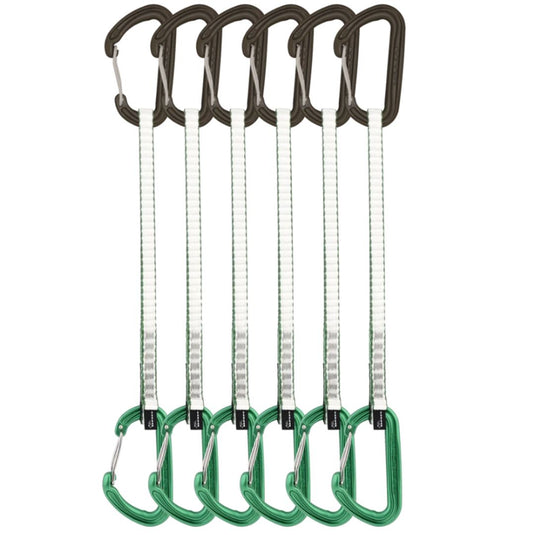 DMM Spectre Quickdraw - 6 pack 25cm - with grey and green wiregates and green sling.