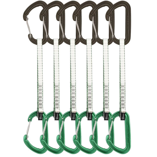 DMM Spectre Quickdraw - 6 pack 18cm - with grey and green wiregates and green sling.