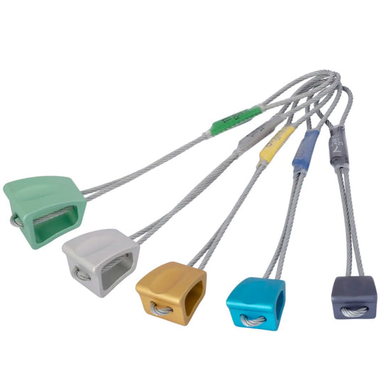 DMM wallnut in various sizes. 12 green, 10 silver, yellow 9, blue 8 and grey 7