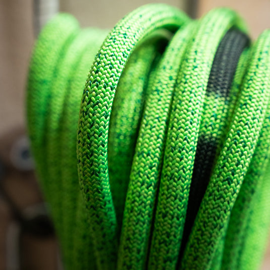 Close up of Green BOA climbing rope