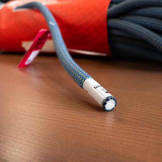 Close up of the end Blue Super Big Jim 10.5mm climbing rope