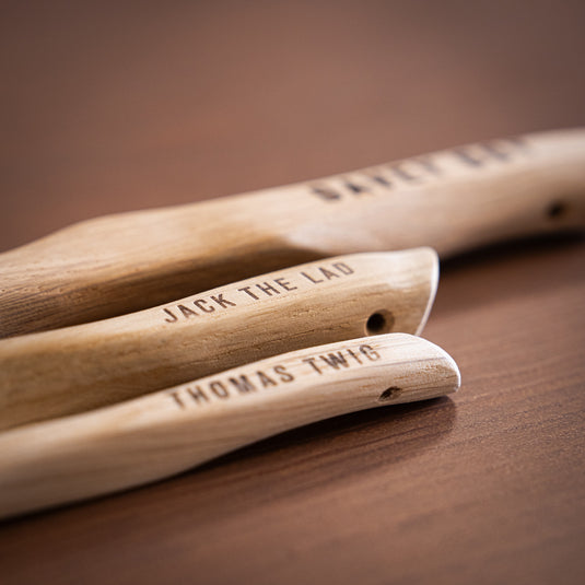 Three Silly Goat brushes, Davey Boy, Jack the Lad, Thomas Twig are engraved on the different sized brush handles.