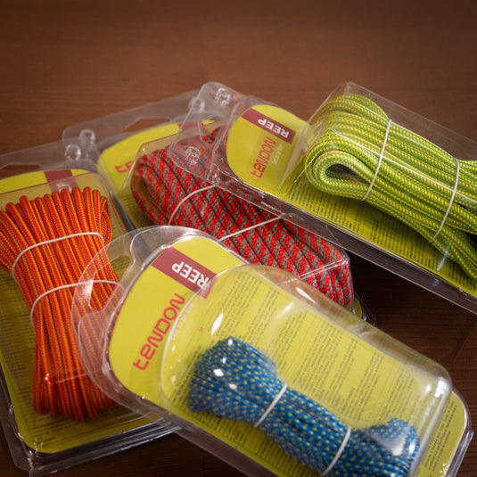 Various sizes and width of Tendon Cord in red, orange, green and blue