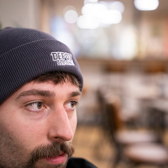 Depot Beanie in granite worn by model