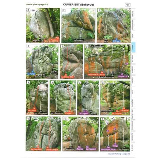 Jingo Wobbly Fontainbleau Boudlering Climbing guide book - images of boulders in cuvier
