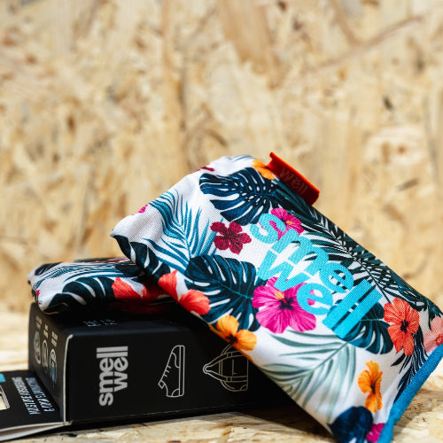 Smell Well Shoe Deoderiser in Floral print - laid on top of packaging