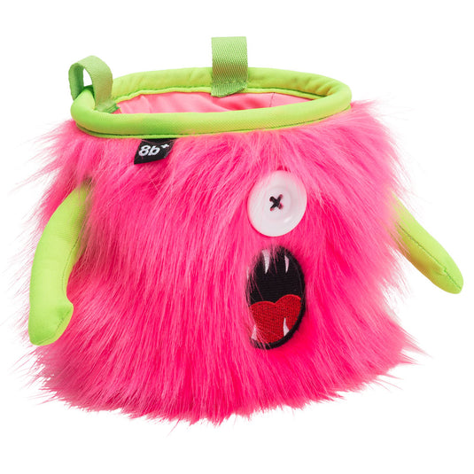 8B+ Kelly chalk bag with pink fur design, one eye and green arms