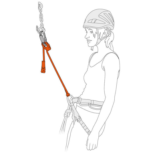 Image showing how to use the Petzl connect adjust lanyard - 2025. Person displayed using it at a anchor point