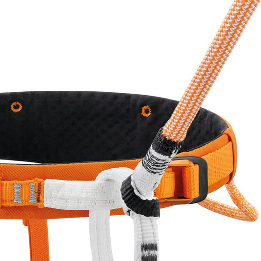 Close up of Petzl Connect Adjust webbing loop on Hirundos Harness