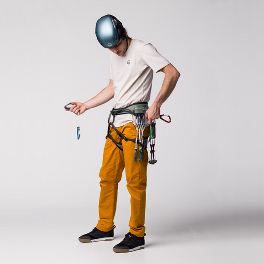 Wild Country Session 2.0 Men's Cimbing Harness - worn by model with gear attached to harness