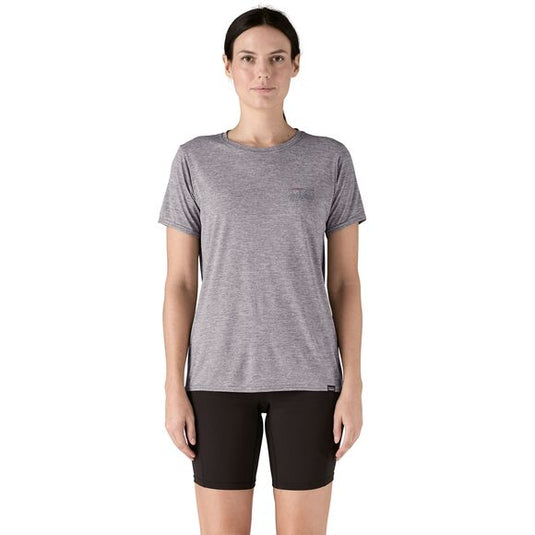 Patagonia Womens Cap Cool Daily Graphic Shirt in feather gray worn by model