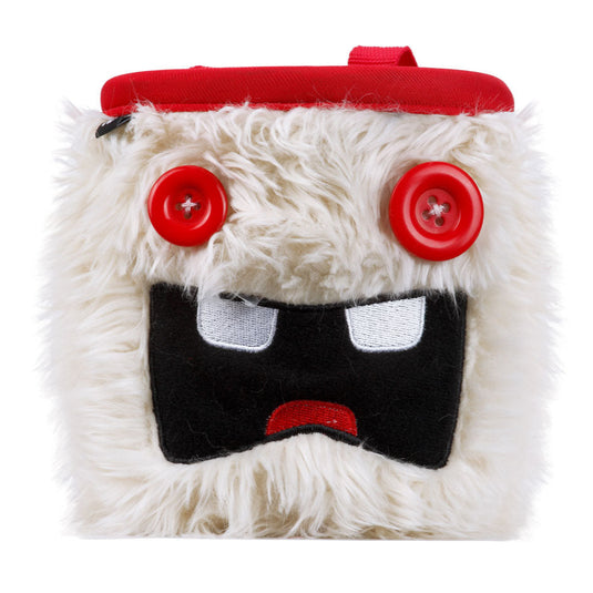 8B+ Pam Chalk Bag in white fur with red buttons and two big teeth