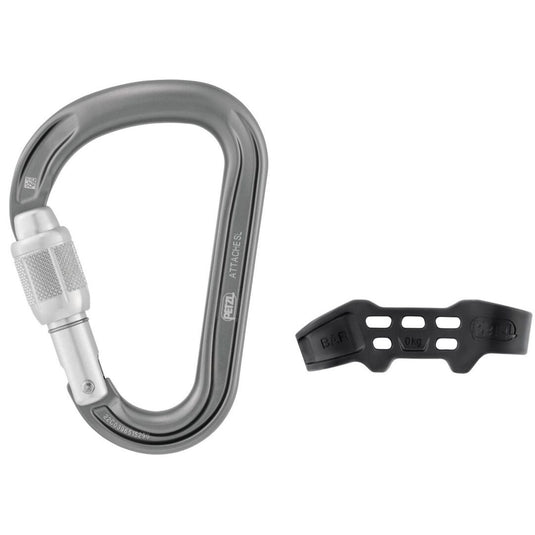 Petzl Attache Bar Screw Lock Carabiner closed and locked gate with bar removed to the side of the carabiner